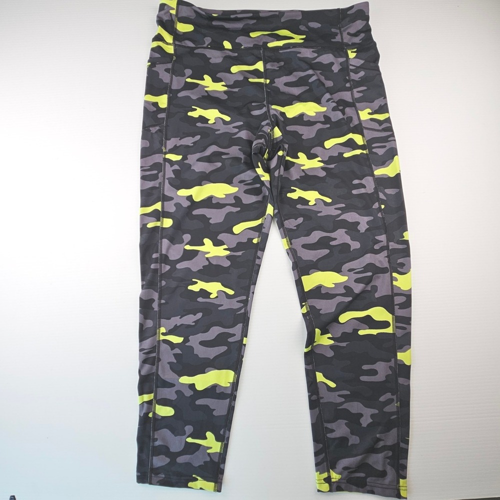Love & Sports Womens XXXL 22 Camo Leggings Neon Yellow Grey LS437007 Pocket